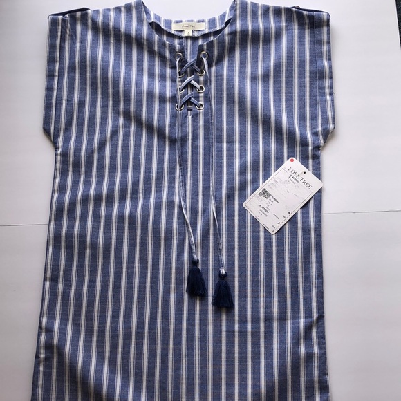 Love Tree Blue and White  Crisscross Striped Dress - Picture 3 of 8
